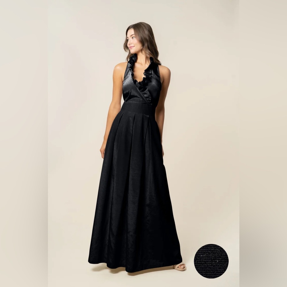 LULUKATE Madelyn Halter Ruffle-Trim Black Gown Size 2